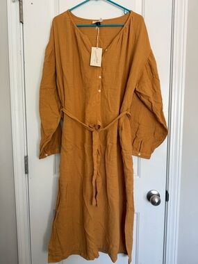 Universal Thread Mustard Yellow Midi Button-Front Dress